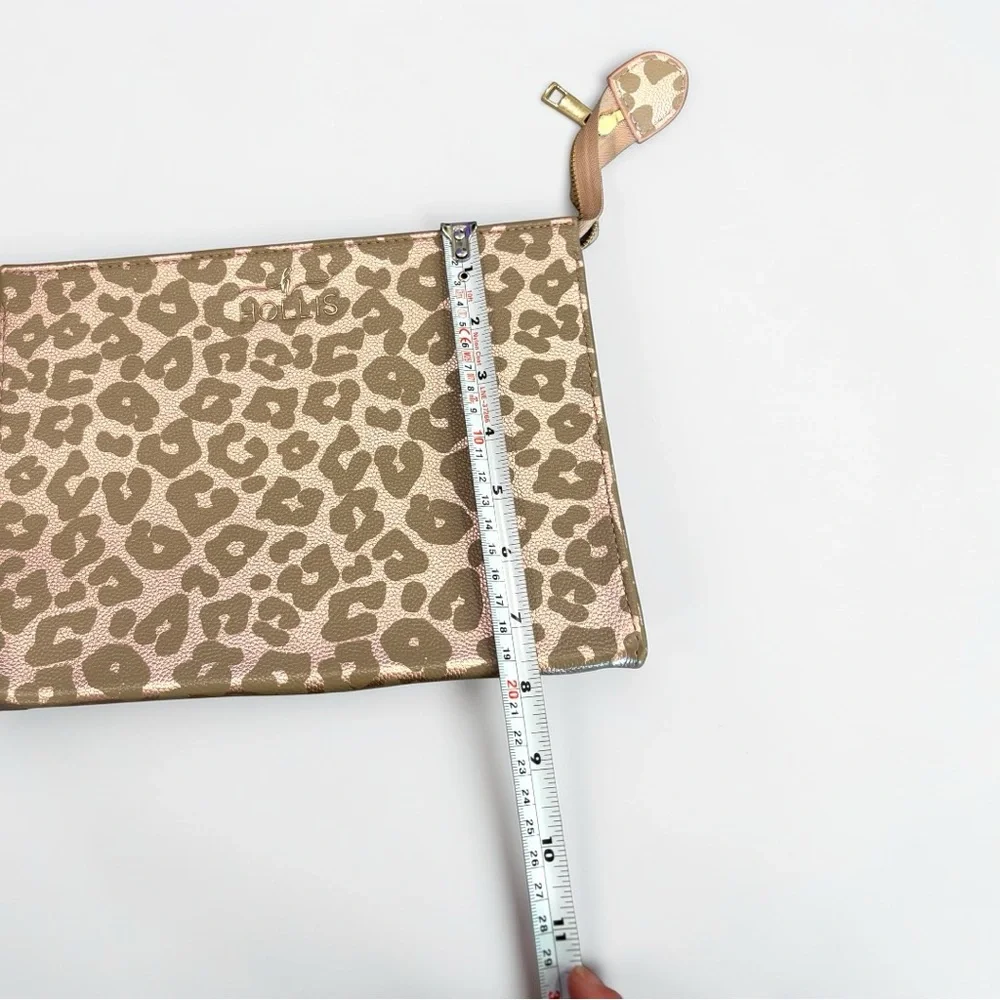 NWT Hollis Leather Leopard Print Accessory Pouch Zippered 10”x7.5” Travel Bag - Picture 12 of 15